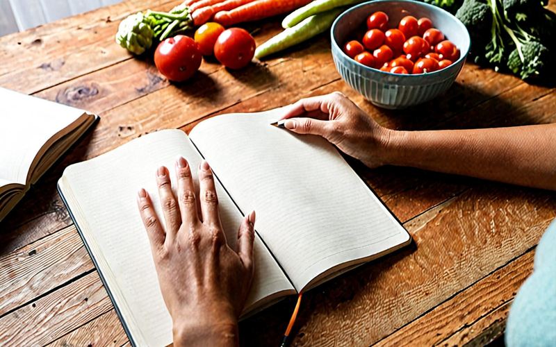 Autor jadłospisu układa plan posiłków w notatniku i na tablecie